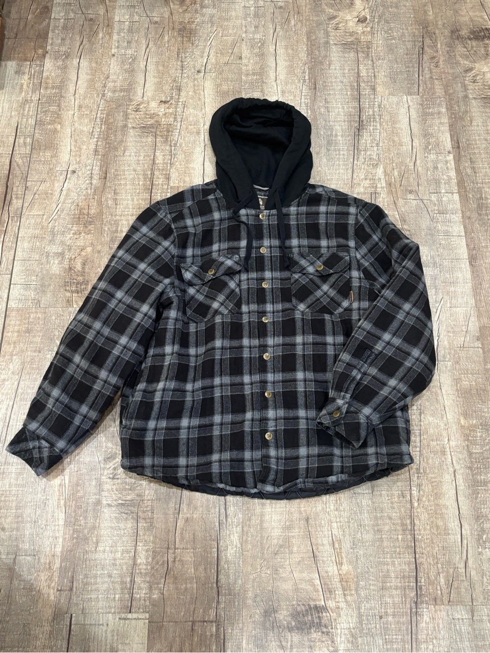 Legendary Outfitters Men's XL Black & Gray Plaid Hooded Shirt Jacket